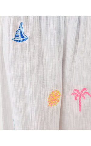 29" Enzo Embroidered Pant Cover-Up - Resort White Beachcomber Embroidery