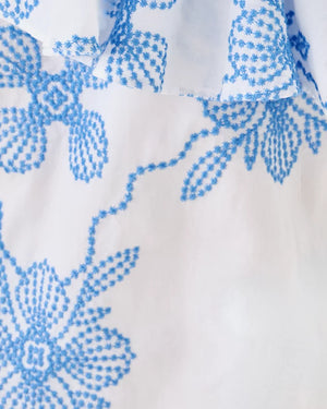 Trixie One-Shoulder Ruffle Top - Sunwashed Blue Al Fresco Dot Embroidery