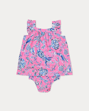 Plumeria Infant Dress - Rousseau Pink Barefoot Beachcombers