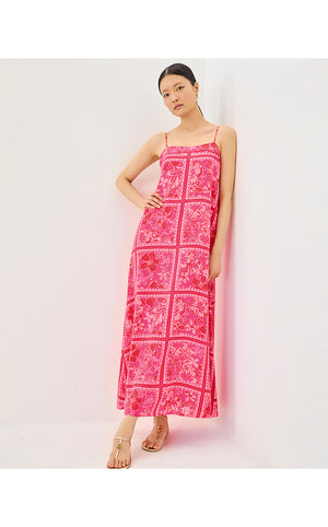 Jesslyn Silk Maxi Slip Dress - Sun Shell Pink Big Party Engineered Woven