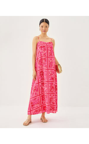 Jesslyn Silk Maxi Slip Dress - Sun Shell Pink Big Party Engineered Woven