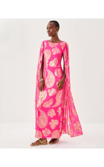 Madelyn Silk Boat Neck Maxi Caftan - Parigi Pink Shes So Fly Metallic Clip