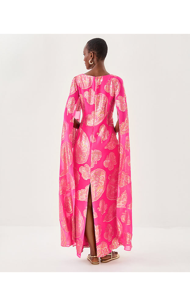 Madelyn Silk Boat Neck Maxi Caftan - Parigi Pink Shes So Fly Metallic Clip