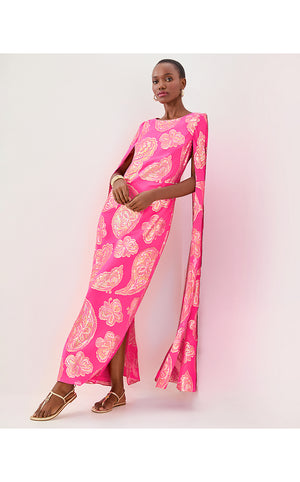 Madelyn Silk Boat Neck Maxi Caftan - Parigi Pink Shes So Fly Metallic Clip