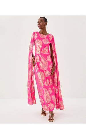 Madelyn Silk Boat Neck Maxi Caftan - Parigi Pink Shes So Fly Metallic Clip
