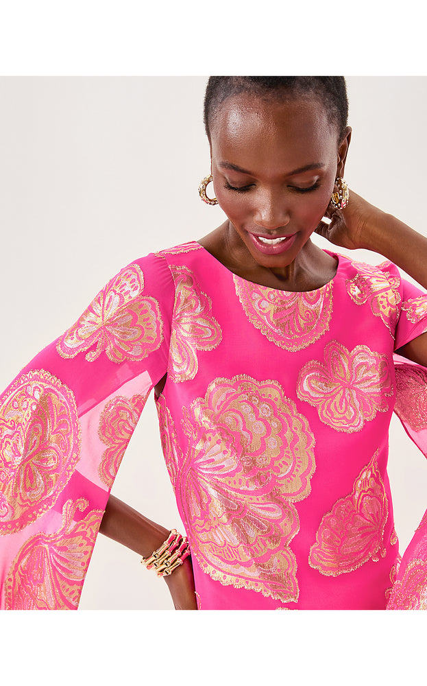 Madelyn Silk Boat Neck Maxi Caftan - Parigi Pink Shes So Fly Metallic Clip