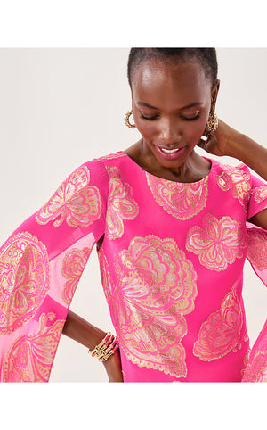 Madelyn Silk Boat Neck Maxi Caftan - Parigi Pink Shes So Fly Metallic Clip