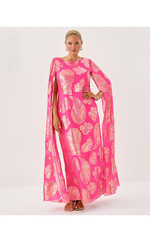 Madelyn Silk Boat Neck Maxi Caftan - Parigi Pink Shes So Fly Metallic Clip