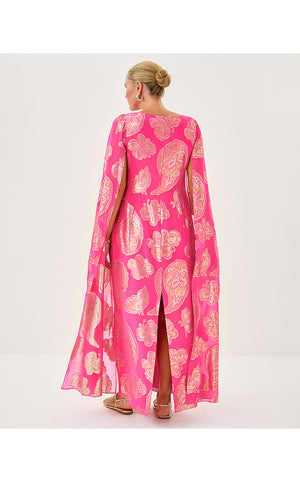 Madelyn Silk Boat Neck Maxi Caftan - Parigi Pink Shes So Fly Metallic Clip
