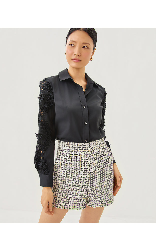 4" Sarissa High Rise Boucle Short - Coconut Lurex Houndstooth Boucle
