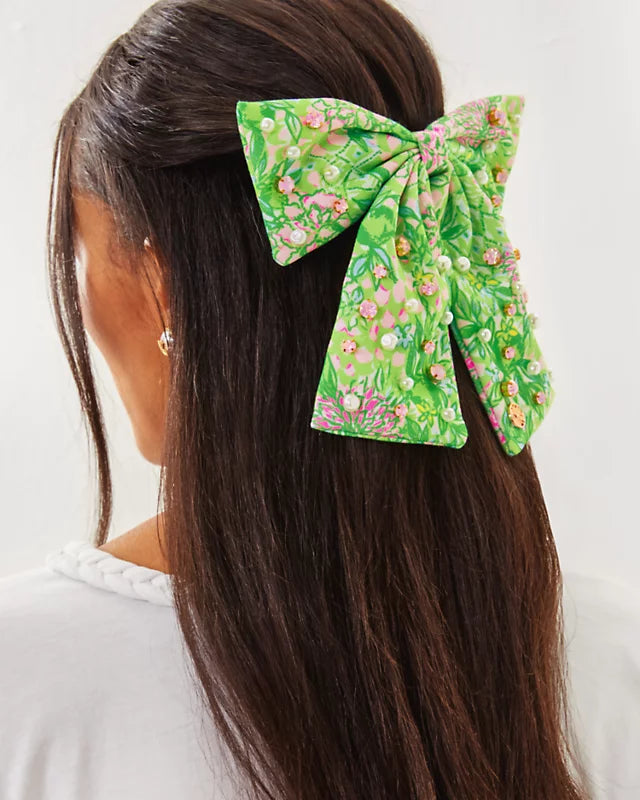 Large Barrette Bow, Lime Feeling Good