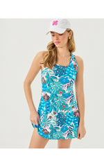UPF 50+ Luxletic Forehand Active Dress - Breezy Aqua Best Fronds Forever
