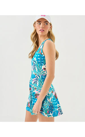 UPF 50+ Luxletic Forehand Active Dress - Breezy Aqua Best Fronds Forever