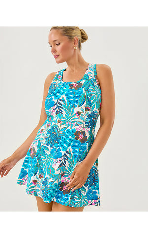 UPF 50+ Luxletic Forehand Active Dress - Breezy Aqua Best Fronds Forever