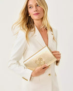 Brit Leather Logo Clutch - Gold Metallic