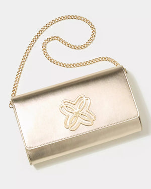 Brit Leather Logo Clutch - Gold Metallic