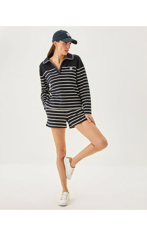 4" Aubra Mid Rise Terry Short - Noir Legacy Stripe