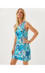 Juno Stretch Shift Dress - Breezy Aqua Best Fronds Forever Engineered