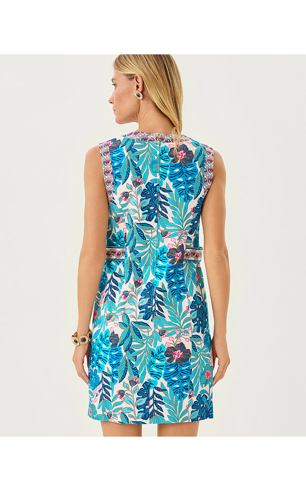 Juno Stretch Shift Dress - Breezy Aqua Best Fronds Forever Engineered