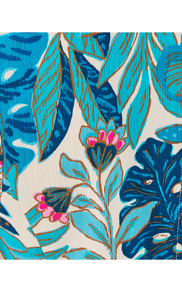 Juno Stretch Shift Dress - Breezy Aqua Best Fronds Forever Engineered