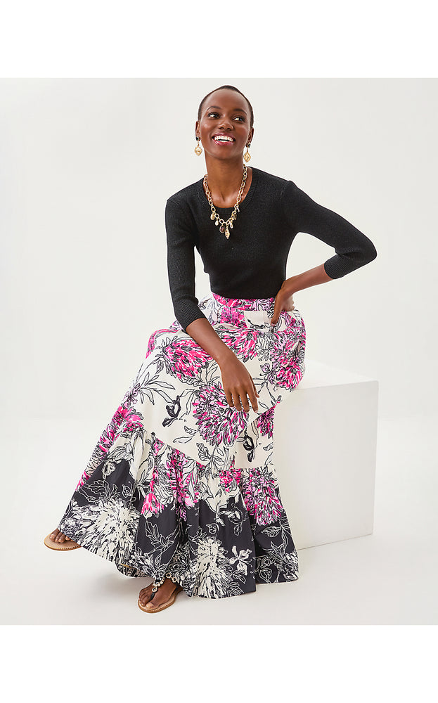 Inaya High Rise Maxi Skirt - Coconut All Dahled Up Engineered Skirt