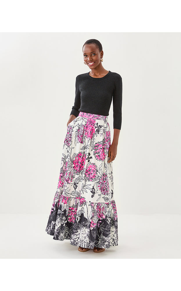Inaya High Rise Maxi Skirt - Coconut All Dahled Up Engineered Skirt