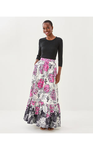 Inaya High Rise Maxi Skirt - Coconut All Dahled Up Engineered Skirt