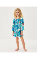 Girls Mini Jilly Long Sleeved Dress - Breezy Aqua Best Fronds Forever