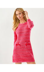 Rhysa 3/4 Sleeve Sweater Dress - Cherry Red Metallic Marl
