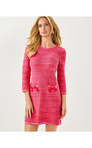 Rhysa 3/4 Sleeve Sweater Dress - Cherry Red Metallic Marl