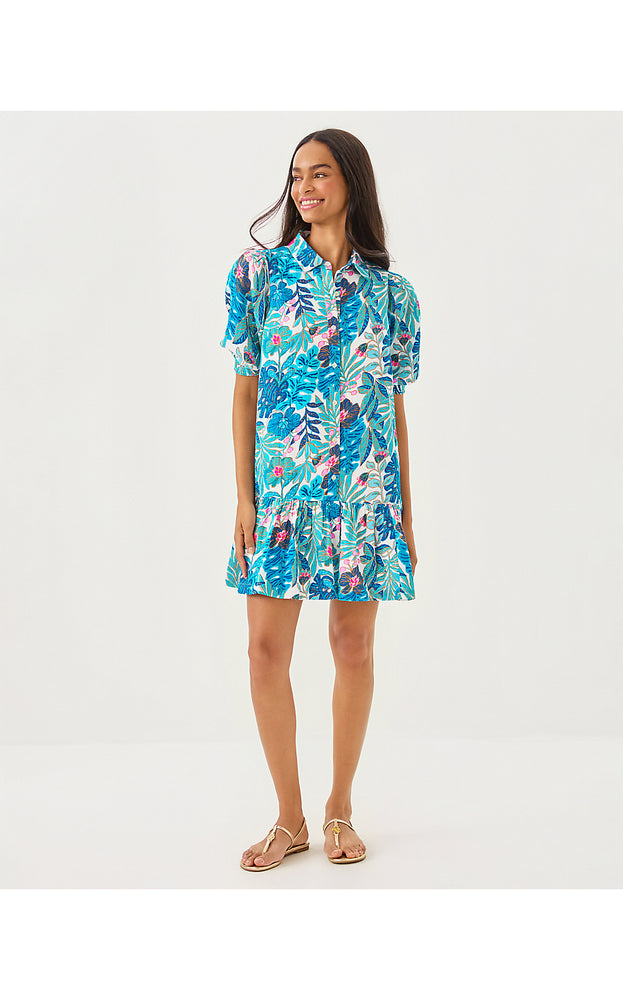 Brett Popover Dress - Breezy Aqua Best Fronds Forever