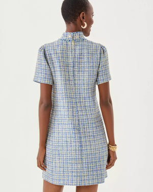 Teddy Boucle Shift Dress - Tangier Teal Ocean Deep Lurex Boucle