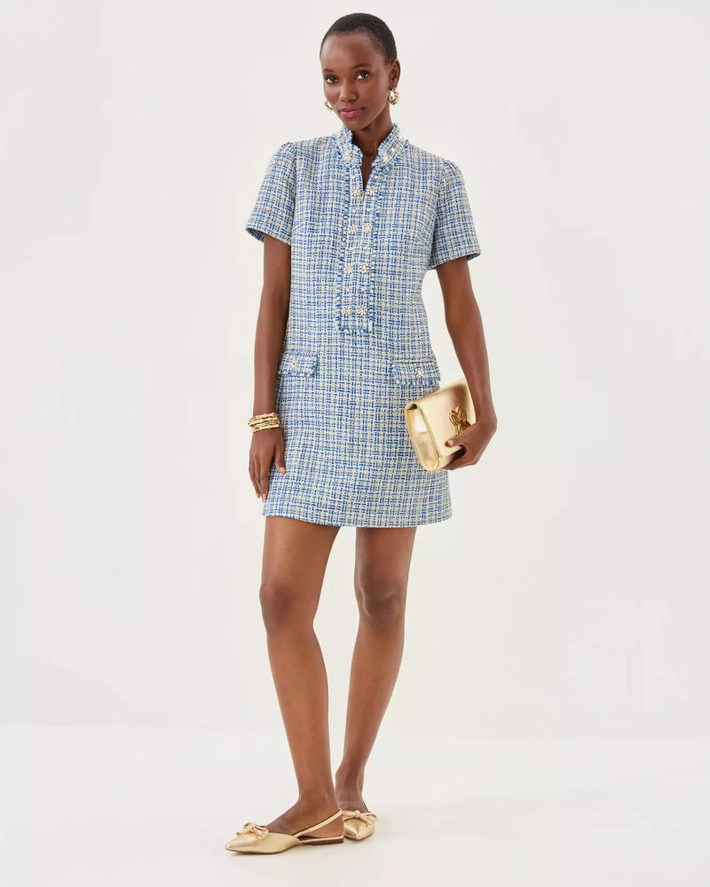 Teddy Boucle Shift Dress - Tangier Teal Ocean Deep Lurex Boucle