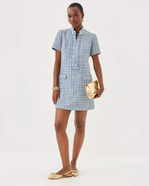 Teddy Boucle Shift Dress - Tangier Teal Ocean Deep Lurex Boucle