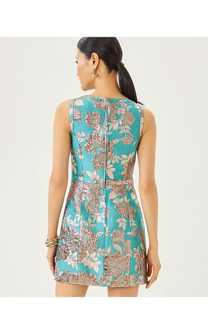 Caitie Skirted Bottom Romper - Tangier Teal Floral Fling Metallic Jacquard
