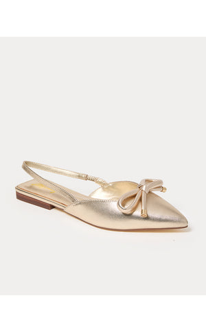 Brit Leather Bow Slingback Shoe - Gold Metallic