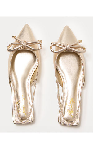 Brit Leather Bow Slingback Shoe - Gold Metallic