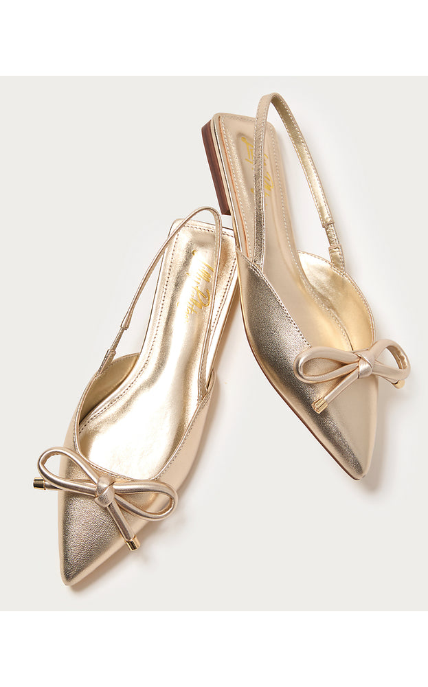 Brit Leather Bow Slingback Shoe - Gold Metallic