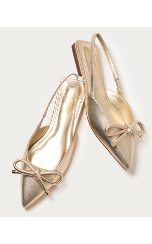 Brit Leather Bow Slingback Shoe - Gold Metallic