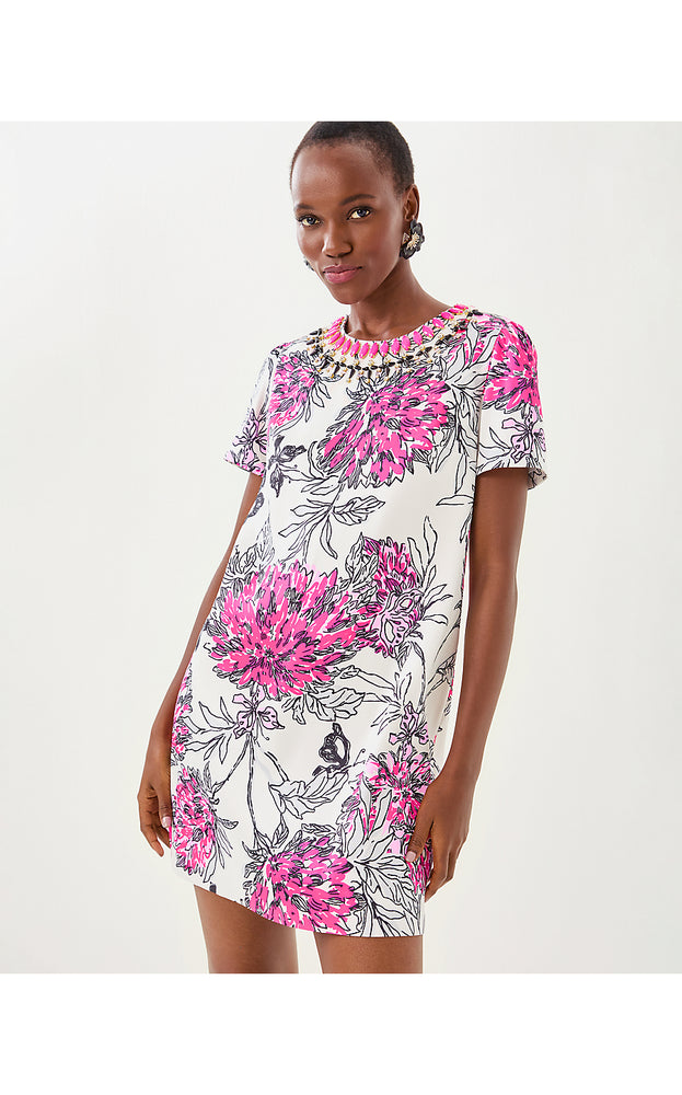 Olive Beaded Stretch Shift Dress - Coconut  All Dahled Up Luxe