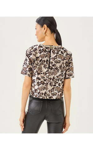 Folie Beaded Tweed Cropped Top - Noir Pineapple Puff Metallic Jacquard