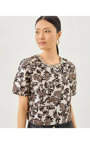 Folie Beaded Tweed Cropped Top - Noir Pineapple Puff Metallic Jacquard