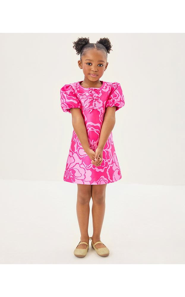 Girls Mini Britnee Dress - Parigi Pink Go Big Satin Jacquard