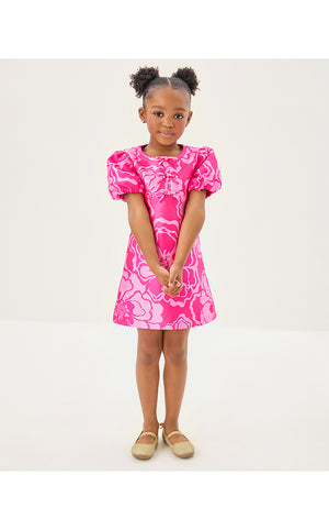Girls Mini Britnee Dress - Parigi Pink Go Big Satin Jacquard