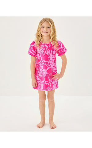 Girls Mini Britnee Dress - Parigi Pink Go Big Satin Jacquard
