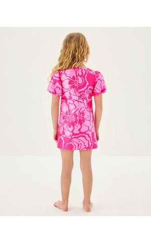 Girls Mini Britnee Dress - Parigi Pink Go Big Satin Jacquard