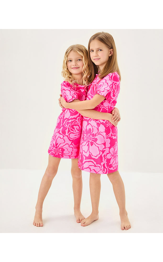Girls Mini Britnee Dress - Parigi Pink Go Big Satin Jacquard