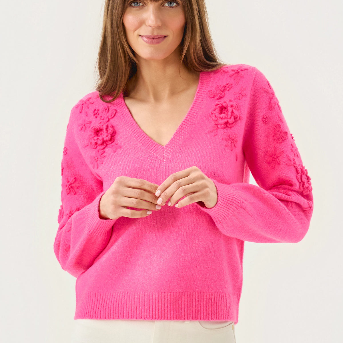 Alayla Sweater - Sun Shell Pink Garden Party Embroidery – Pink of the Pines