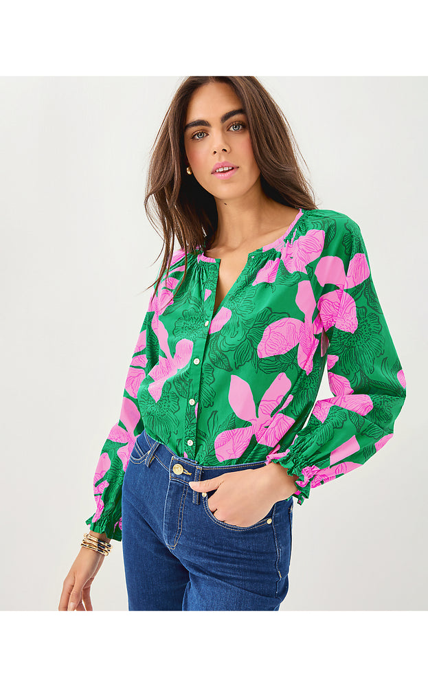 Aldina Button Down Top - Kitts Green Sunset Shadows