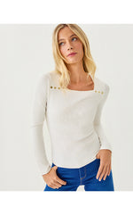 Beaty Long Sleeve Square Neck Knit Top - Coconut